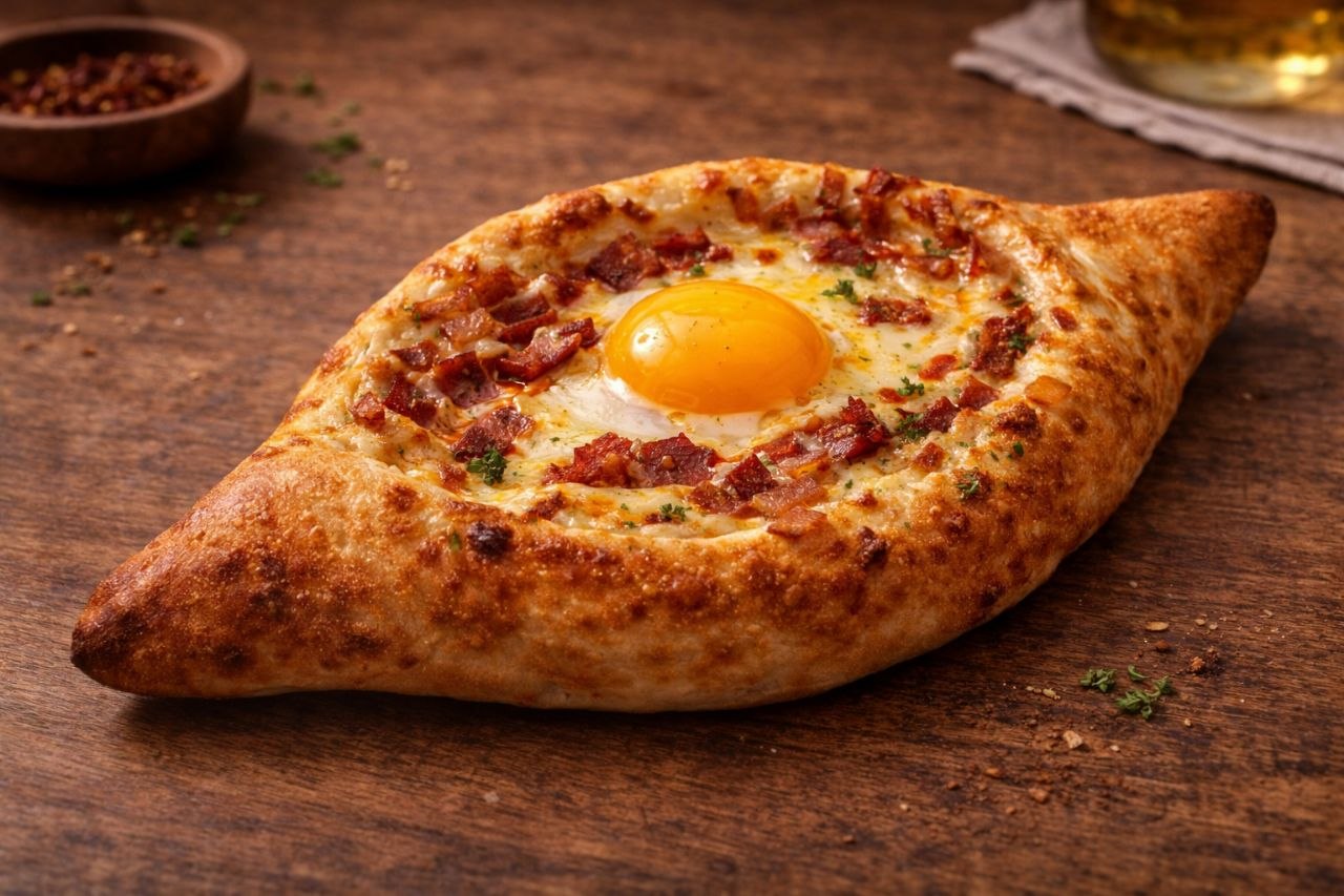 Khachapuri Boat with Basturma & Sujukh